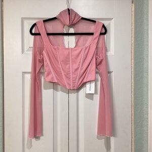 ElleFemme womens Corseted Pink Long Flowy Sleeves Mesh Romantic Fairy Coquettish